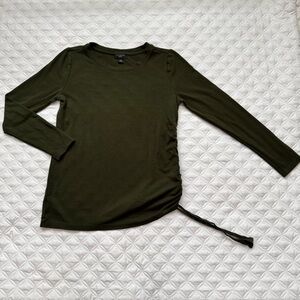 Ann Taylor Factory Olive Green Side Ruching Long Sleeve Top Size XXSP